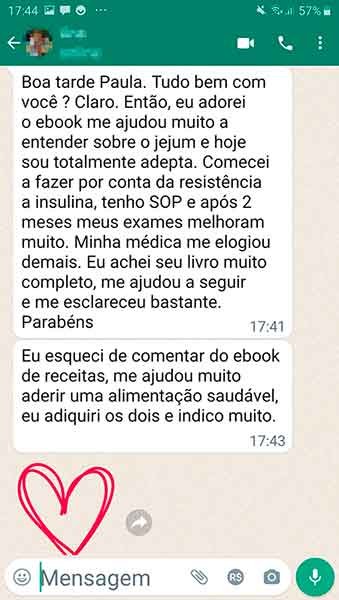 Depoimento no WhatsApp: leitora com resistência à insulina e SOP melhorou os exames após 2 meses e foi elogiada pela médica