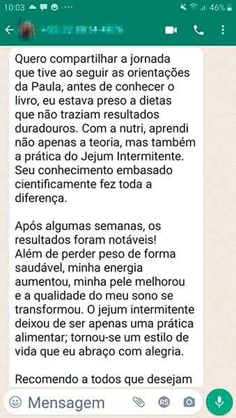 Depoimento no WhatsApp: leitora conta que perdeu peso de forma saudável, ganhou energia e melhorou a pele e o sono
